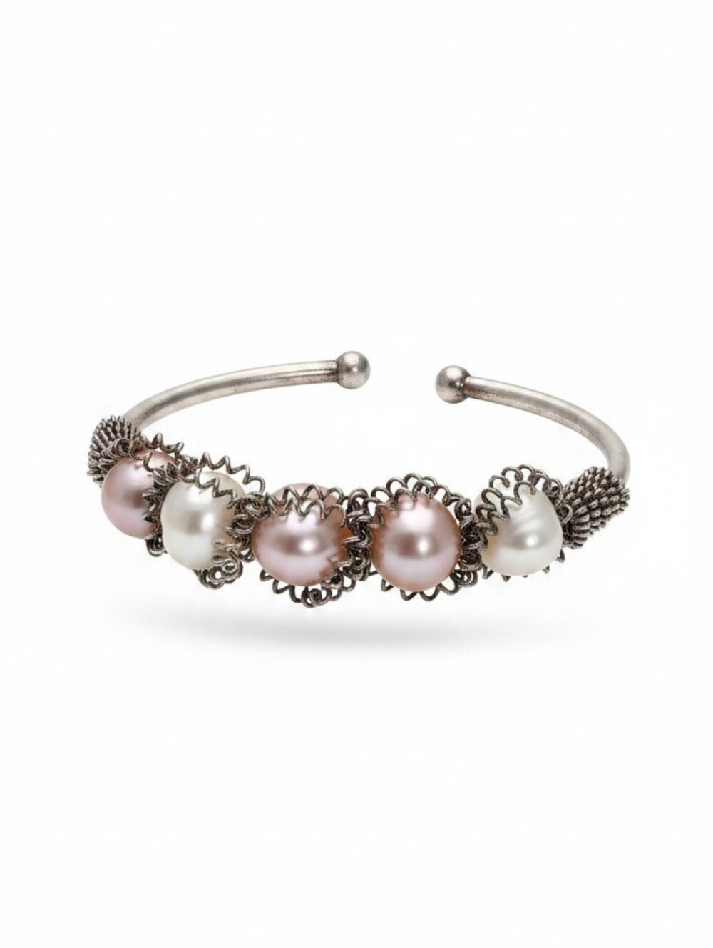Sassified Boutique Nwt Silver Pearl Cuff Bracelet with Pink and White Pearls